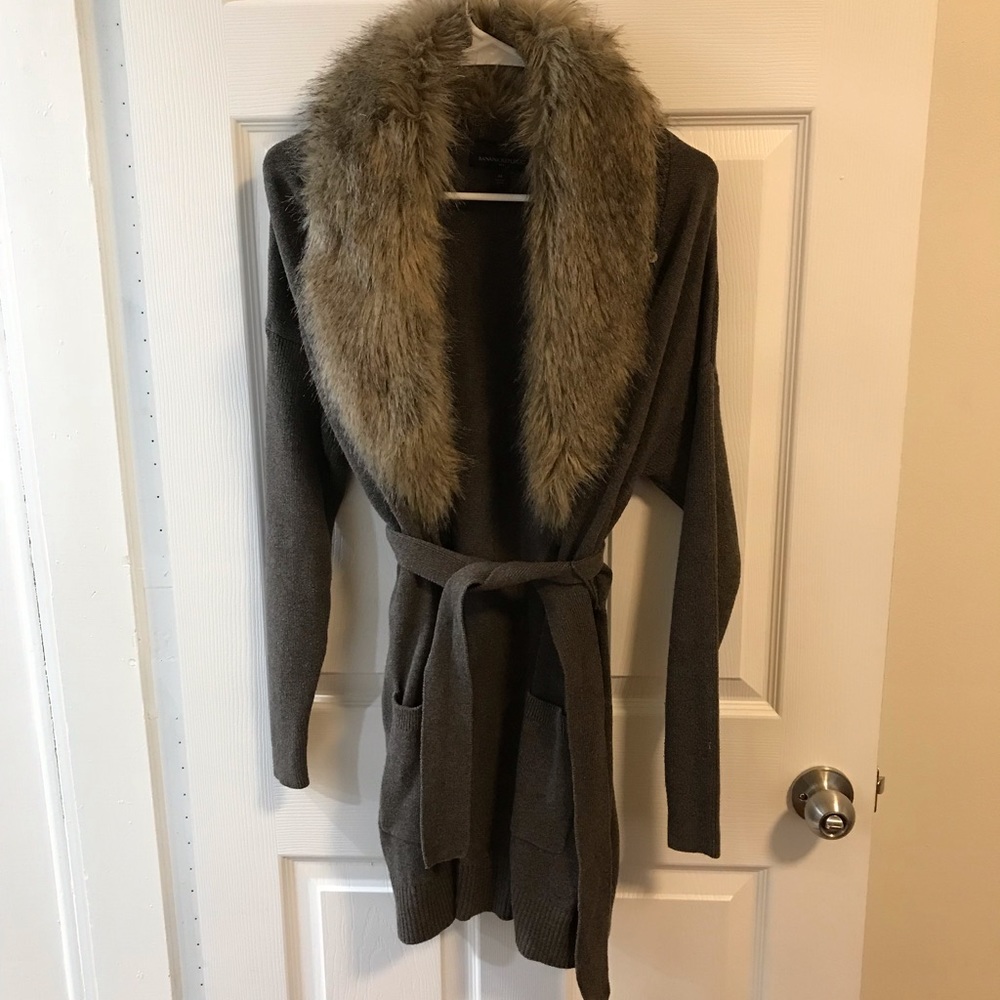 Banana Republic Faux Fur Tie Waist Cardigan